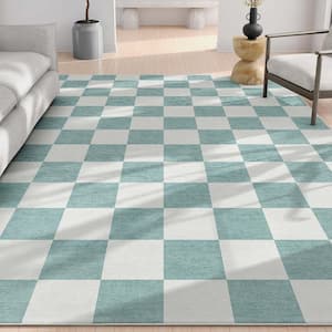 Green 5 ft. x 7 ft. Flat-Weave Apollo Square Modern Geometric Boxes Area Rug