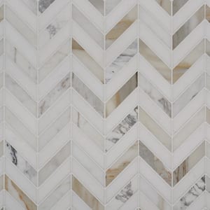 Dart Calcutta and Thassos 10-3/4 in. x 10-3/4 in. x 10 mm Polished Marble Mosaic Tile