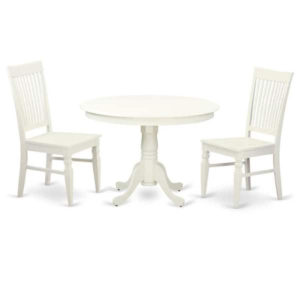 East West Furniture 3-Piece Linen White Finish Solid Wood Top - Round Dining Room Set - Seats 4