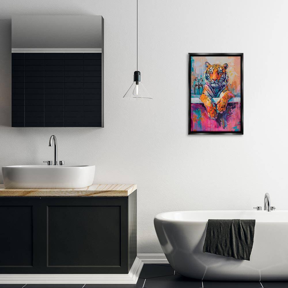 Bathing Tiger in Bright Tub by LSR Design Studio Black Floater Frame Abstract Graphic Art Print 25 in. x 17 in. price history on PriceWatchPro