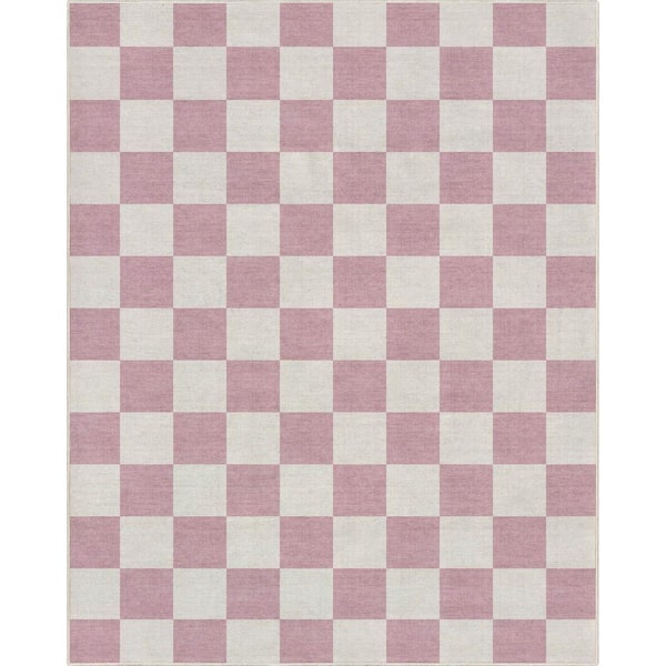 Well Woven Pink 7 ft. 10 in. x 9 ft. 10 in. Flat-Weave Apollo Square Modern Geometric Boxes Area Rug