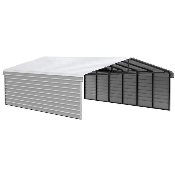 Arrow 20 ft. W x 29 ft. D x 9 ft. H Eggshell Galvanized Steel Carport with 2-sided Enclosure