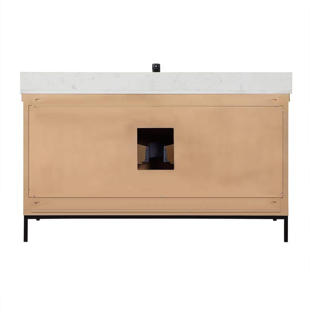 Kesia 60" Brown Pine Vanity with White Stone Countertop