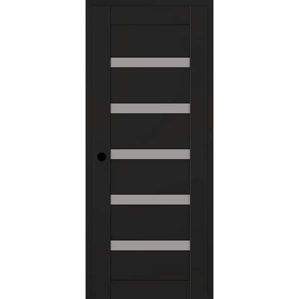 Leora N DIY-Friendly 24 in. x 80 in. Right-Hand 5-Lite Frosted Glass Black Matte Composite Single Prehung Interior Door