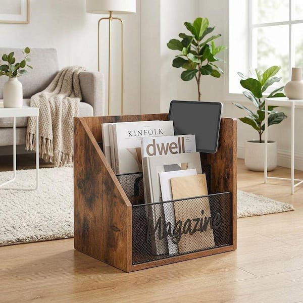 Brown 11 in. x 12 in. Wood Freestanding Magazine Rack LINBQ585