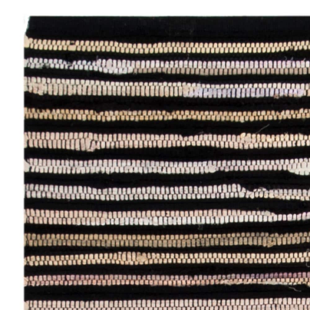 Black and Beige Striped Handwoven Wool Cotton Rug