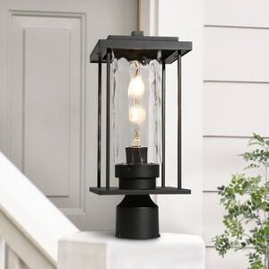 15.7 in. Modern 1-Light Black Metal Post Light Hardwired Outdoor Weather Resistant with No Bulb Included Garden Light