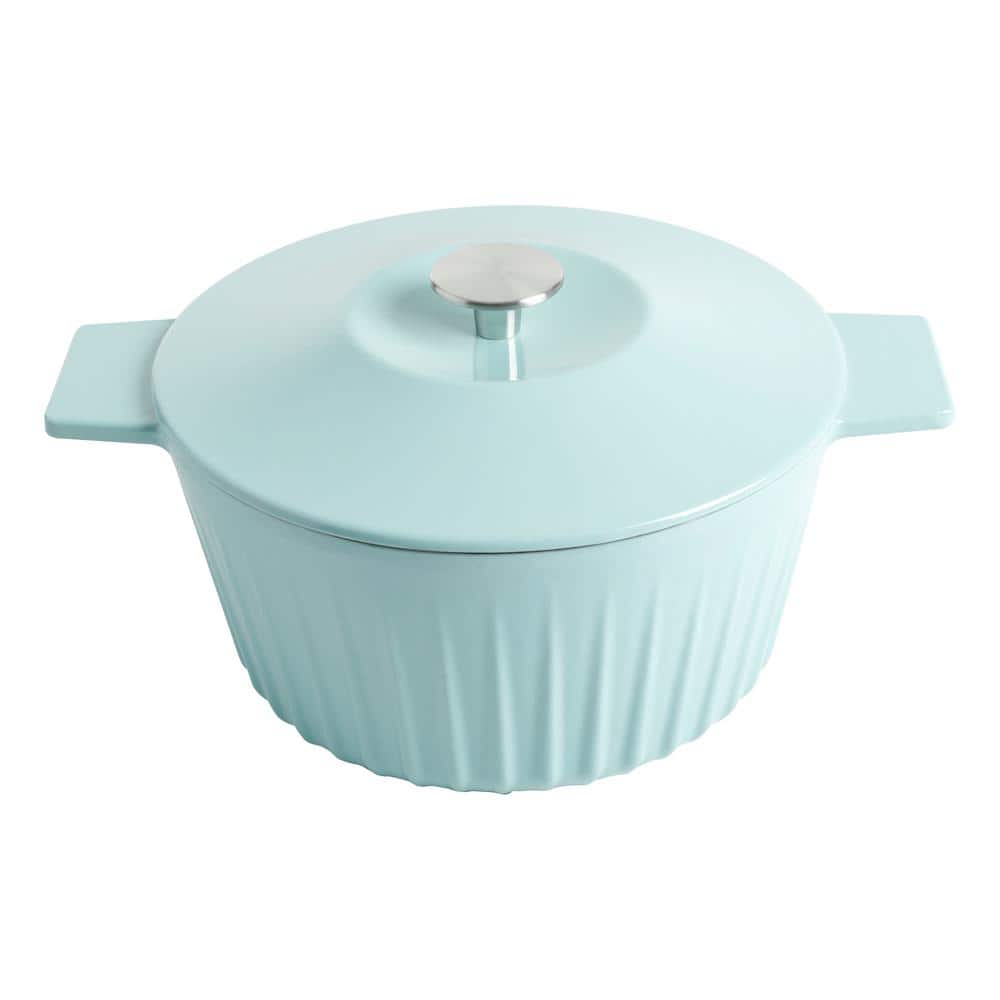Blue Enameled Cast Iron 5-Quart Ribbed Dutch Oven