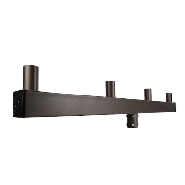 J&H LED 64 in. 180-Degree Quad In-Line Low Profile Bullhorn Mounting Bracket Tenon Adapter for Round Outdoor Pole Lights