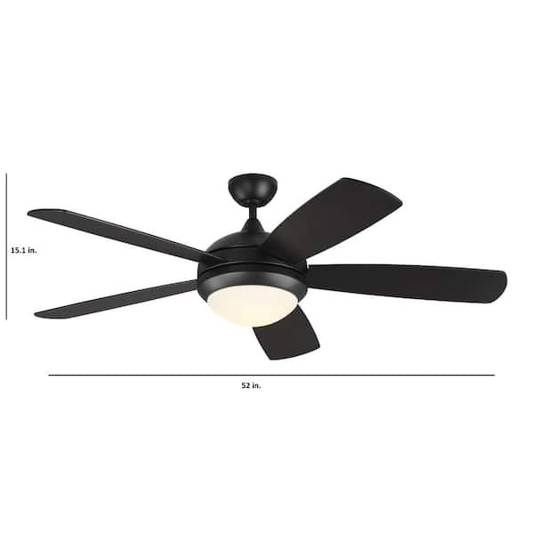Generation Lighting - Discus Smart 52 in. Modern Integrated LED Indoor Matte Black Ceiling Fan with Black Blades, Light Kit and Remote Control