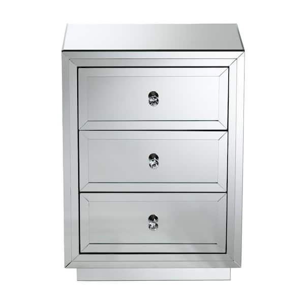 Baxton Studio Lina 3 Drawer Silver Nightstand 150 9183 HD The