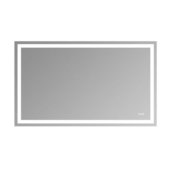 60 in. H x 36 in. W Rectangular Frameless Wall Mount LED Light Bathroom Vanity Mirror in Transparent