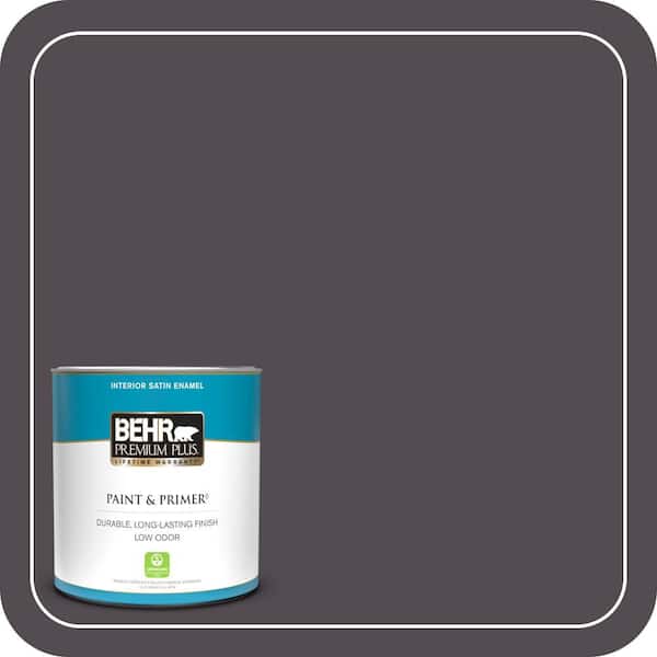 BEHR PREMIUM PLUS 1 qt. #N570-7 Black Elegance Satin Enamel Low Odor Interior Paint & Primer