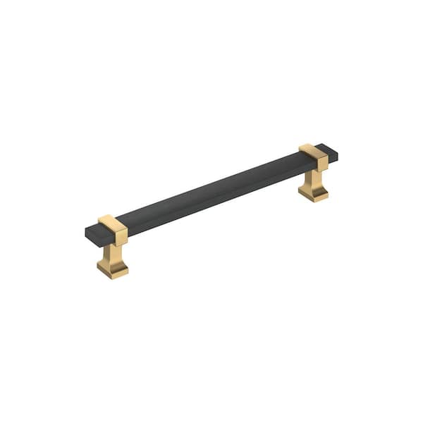 Overton 6-5/16 in. (160mm) Center-to-Center Modern Brushed Matte Black/Champagne Bronze Bar Cabinet Pull