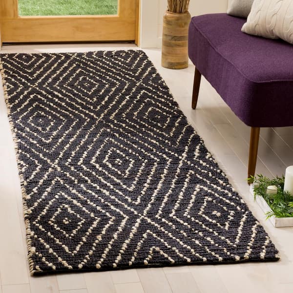 Bohemian 2 ft. x 5 ft. Black/Ivory Diamond Striped Runner Rug