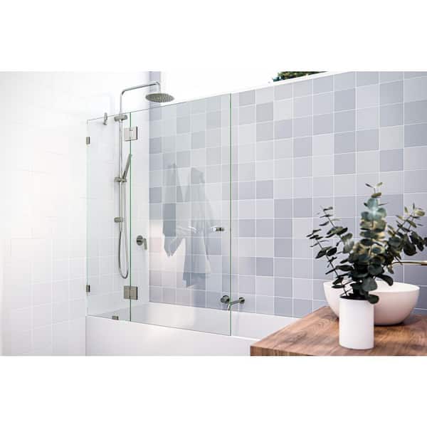 Halo 48.5 in. W x 58.25 in. H Glass Hinged Frameless Tub Door in Polished Nickel with Clear Glass