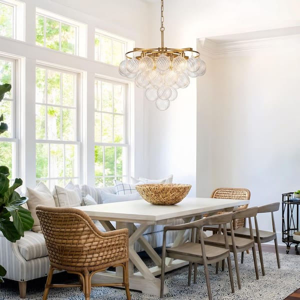 TinHon Modern 8-Light Gold Tiered Chandelier with 28 Twisted Glass