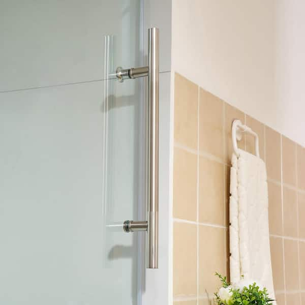 56-60 in. W x 76 in. H Frameless Sliding Shower Door in Brushed Nickel with Explosion-Proof Clear Glass