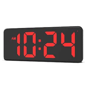 Red LED Digital Wall Clock with Large Display, Anti-Reflective Surface, Auto-Dimming for Living Room and Bedroom