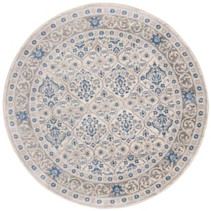 Brentwood Light Gray/Blue Doormat 3 ft. x 3 ft. Round Floral Border Geometric Area Rug
