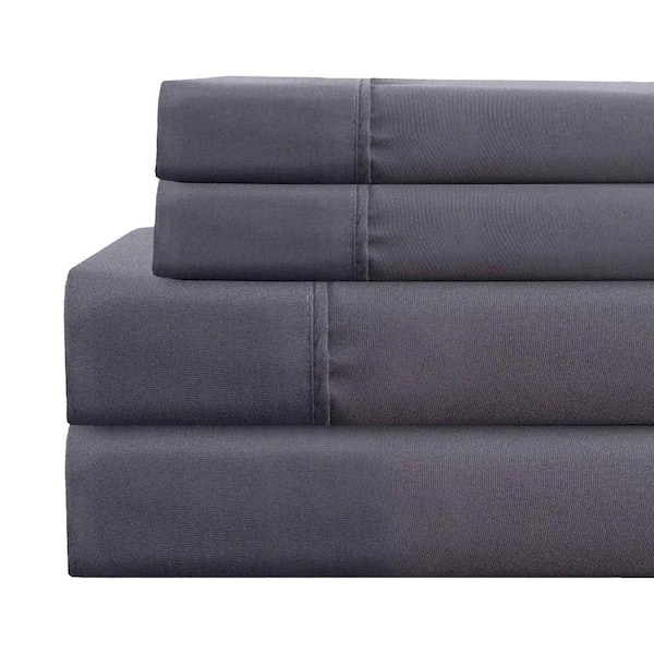 The Urban Port Lanester 4-Piece Gray Crochet Lace Deep Pocket 1800 Thread Count Microfiber Queen Size Sheet Set