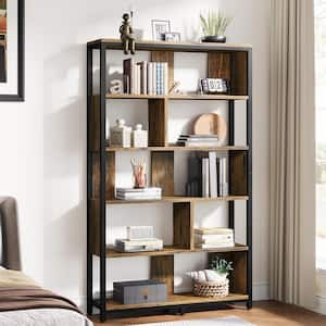 Frailey 70.87 in. Tall Brown Black Wood Free-Standing Large 6-Tier Open Display Shelves Bookshelf Storage Rack Bookcase