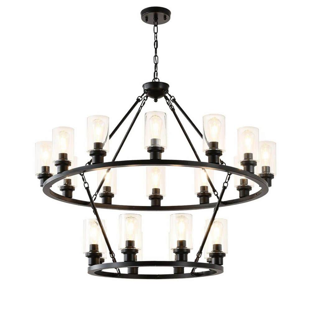 20-Light Black Farmhouse Wagon Wheel Chandelier with 2-Tier Design and Adjustable Height for Dining Room, Living Room price history on PriceWatchPro
