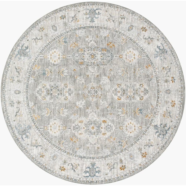 Livabliss Dresden 7 ft. Round Gray Oriental Indoor Area Rug