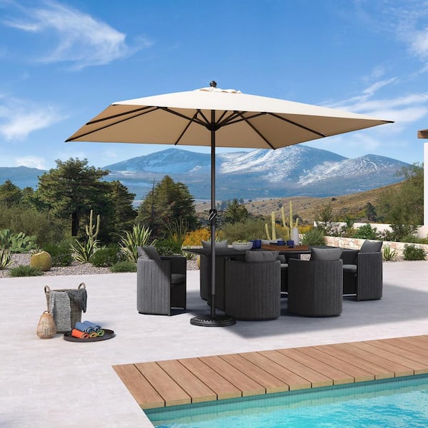 10 ft. Square Patio Umbrella Outdoor Table Umbrella Aluminum Frame Market Umbrella with 8-Sturdy Ribs, Beige