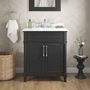 Aberdeen 30 in. Single Sink Freestanding Black Bath Vanity with Carrara Marble Top (Assembled)