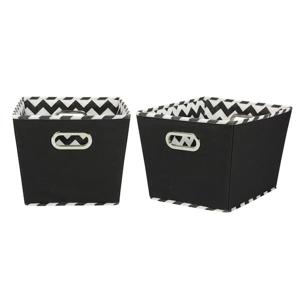 HOUSEHOLD ESSENTIALS 10 in. H x 12 in. W x 14 in. D Black and White Fabric Cube Storage Bin 2-Pack