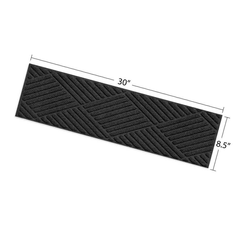 Charcoal Rubber-Backed Indoor Outdoor Stair Treads Set