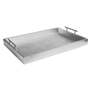 19 in. x 3 in. x 14 in. Alligator Silver MDF Rectangle Serving Tray with Handles