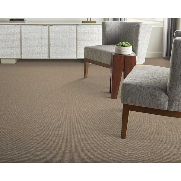 Sand Harbor Bark/Plains Brown 12 ft. 27 oz. Wool Loop Carpet - Installation Required