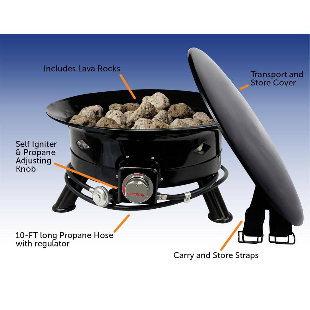 24-Inch Black Portable Gas Fire Pit with Lava Rocks