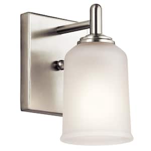 Shailene 1-Light Brushed Nickel Bathroom Indoor Wall Sconce Light with Satin Etched Glass Shade