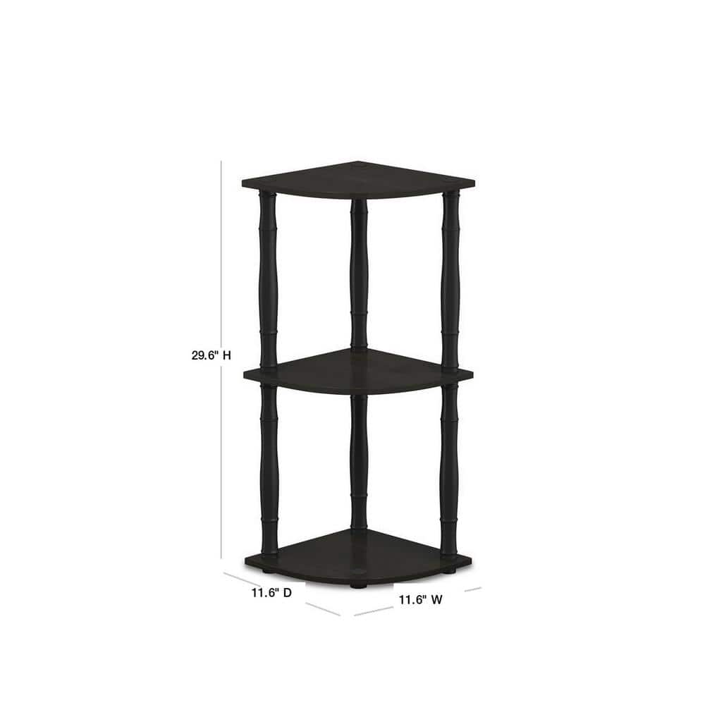 Espresso Laminated Wood 3-Tier Corner Shelving Unit