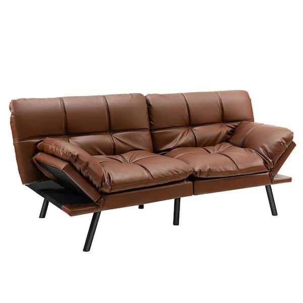 Convertible Memory Foam Futon Sofa Bed with Adjustable Armrest-Brown | Costway