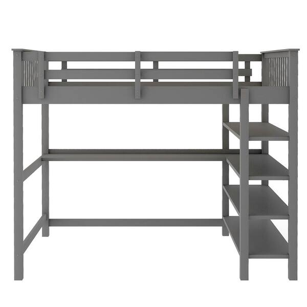 Wood Loft Bed With Shelves, Lake House White Twin Loft Bed With Desktop
