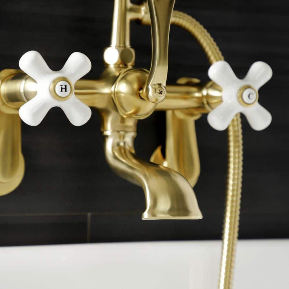 Brushed Brass Vintage Wall Mount Clawfoot Tub Faucet with Hand Shower
