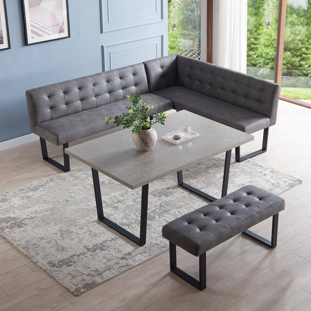 GOJANE 3 Piece Gray Dining Table Set 47 2 In Rectangle Table 1 Left 