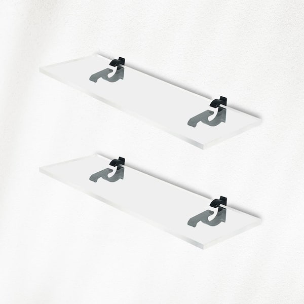 Fab Glass and Mirror 6 in. W x 0.75 in. H x 14.5 in. D Floating Wall Mount Clear Acrylic Rectangular Shelf in Matte Black Brackets Pack of 2
