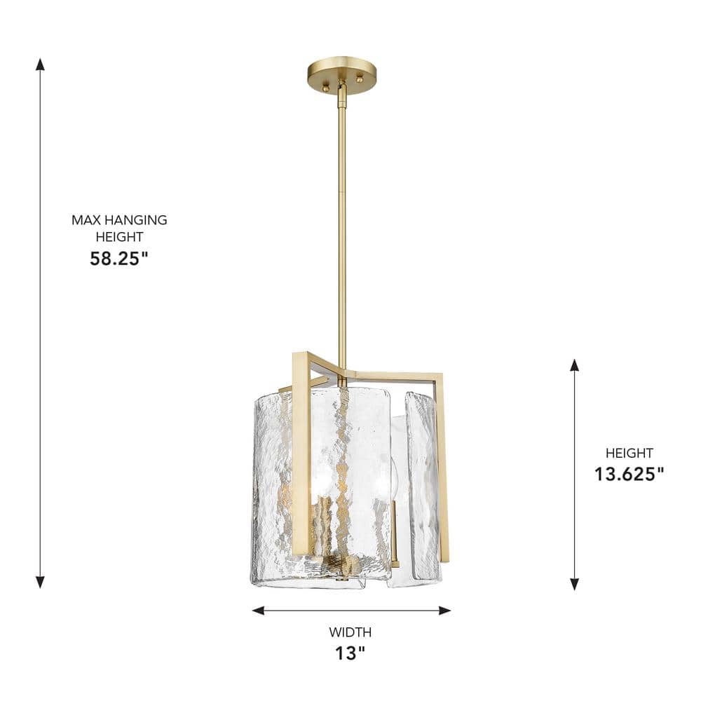Aenon Brushed Champagne Bronze 3-Light Pendant with Hammered Glass