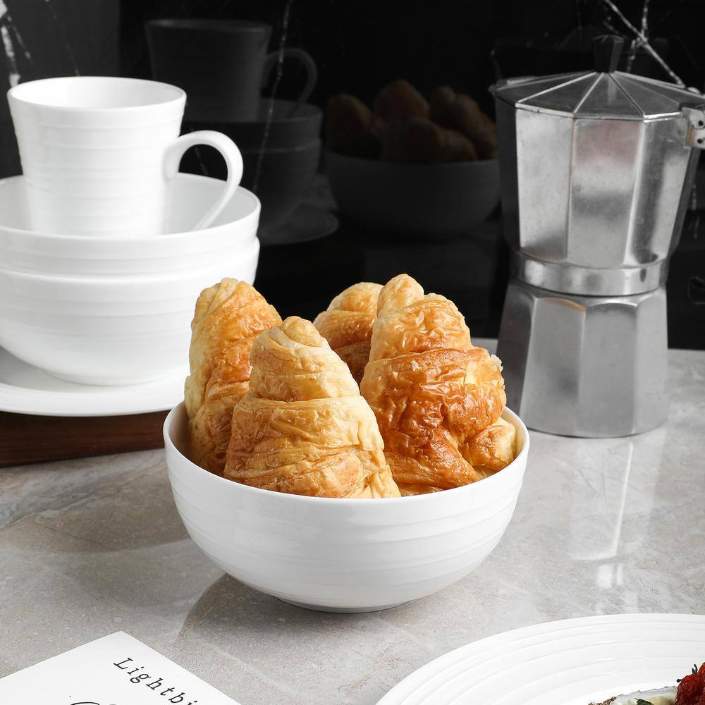 White Porcelain Swirl Design 16-Piece Dinnerware Set