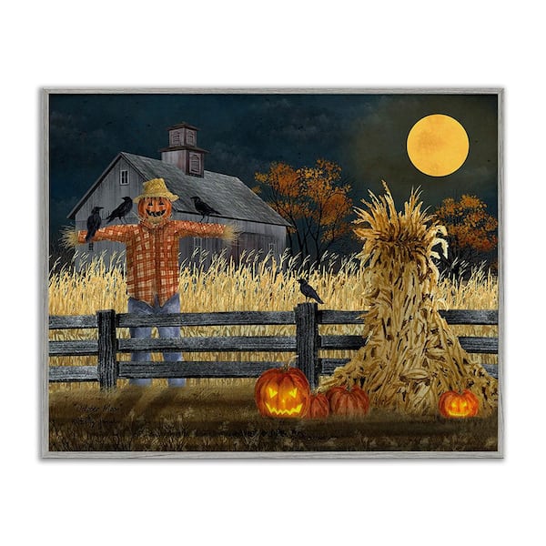 Stupell Industries Scarecrow Farm Landscape by Billy Jacobs 1 Piece Framed Graphic Print Nature Poster Art Print 14 in. x 11 in.