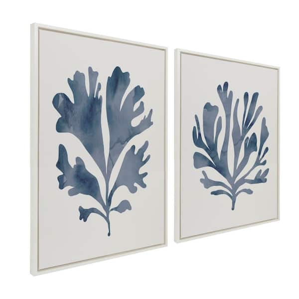 Kate and Laurel Sylvie Sophisticated Neutral Coral Blue by The Creative Bunch Studio White Framed 2-Piece Art Set 28 in. x 38 in.