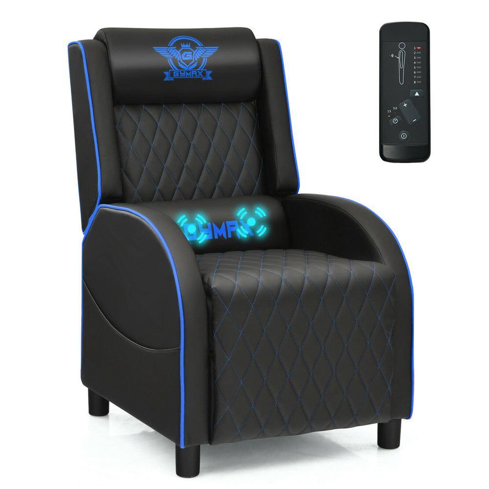 Gymax 24.5 in. W Blue Massage Gaming Recliner Chair Leather Single Sofa ...