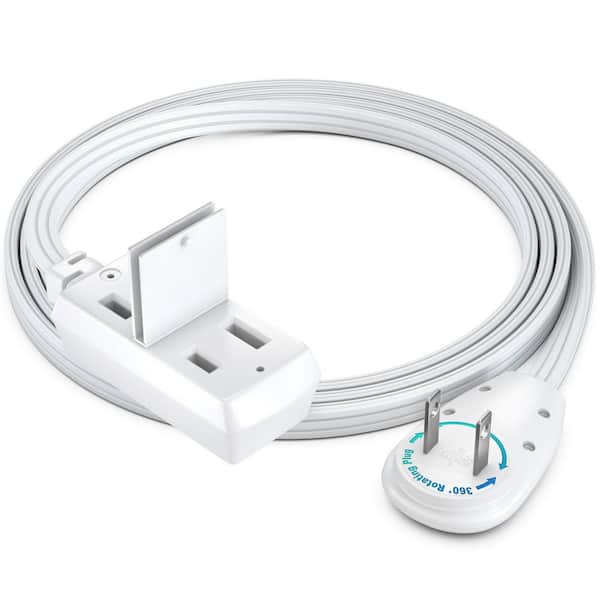 MAXIMM 5 ft. 16/2 Light Duty Indoor Extension Cord 360° Rotating Flat Plug 2-Prong Flat Wire with Cover, White