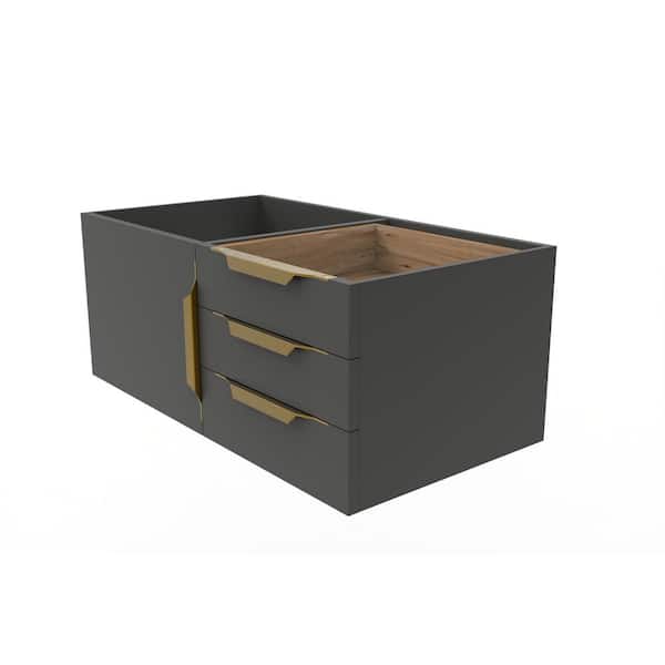 castellousa Alpine 35 in. W x 18.75 in. D x 14.25 in. H Bath Vanity Cabinet without Top in Matte Black with Gold Trim