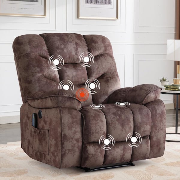 Bestier 40.9 in. W Brown Oversized Microfiber Soft Heated Massage Power Recliner Sofa Chair with Adjustable Footrest & USB Port